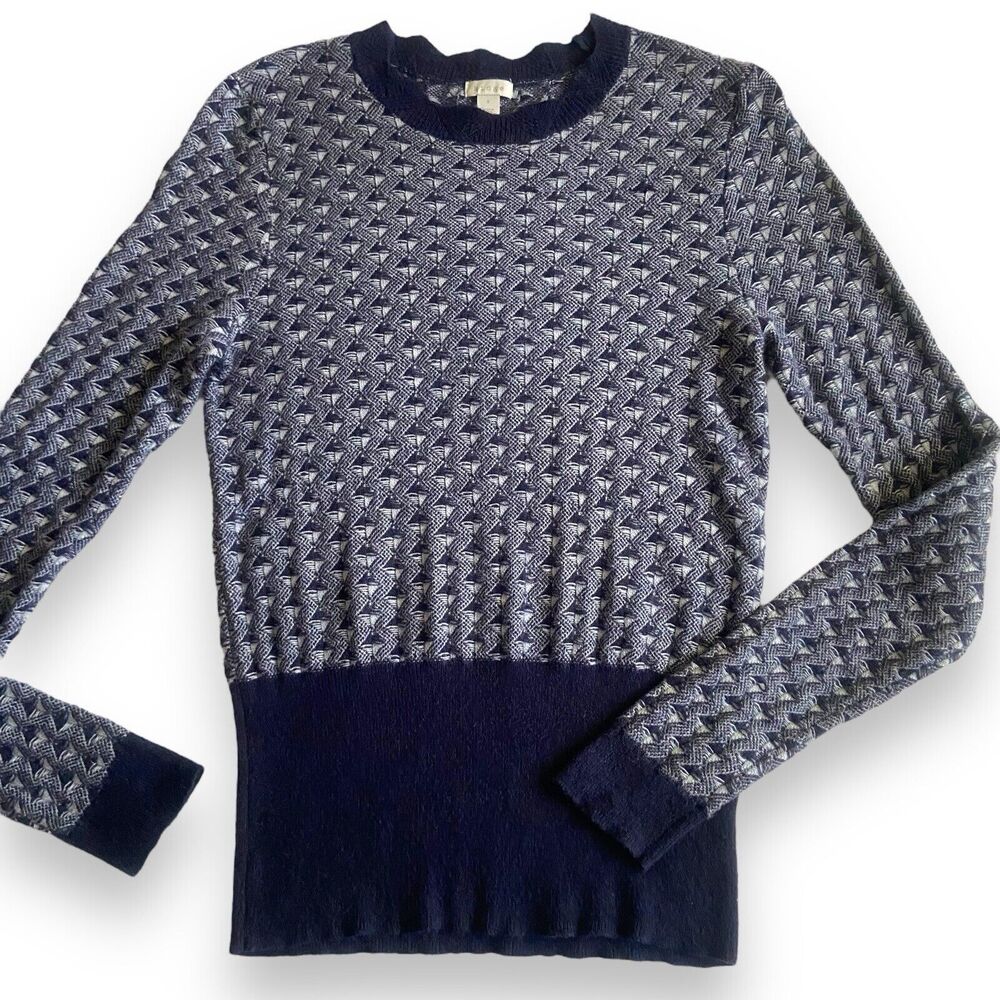 Hinge Women’s Wool Blend Blue Grey Knit Pullover Sweater Size S Cozycore - Picture 5 of 11